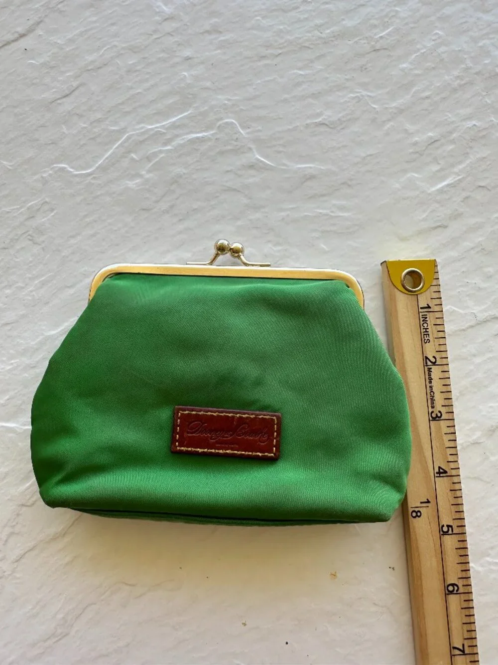 VTG Dooney & Bourke Green Nylon Kiss Lock Coin Purse Cosmetic Pouch
